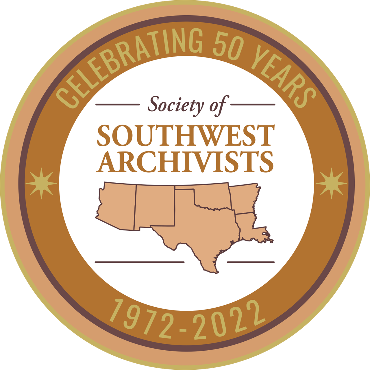 Society of Southwest Archivists Celebrating 50 Years 1972-2022 round logo